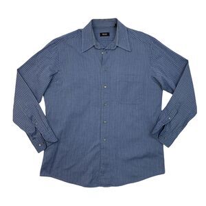 Vintage Hugo Boss Dress Shirt Mens 16 1/2 Blue Striped Cotton Button Up 90s